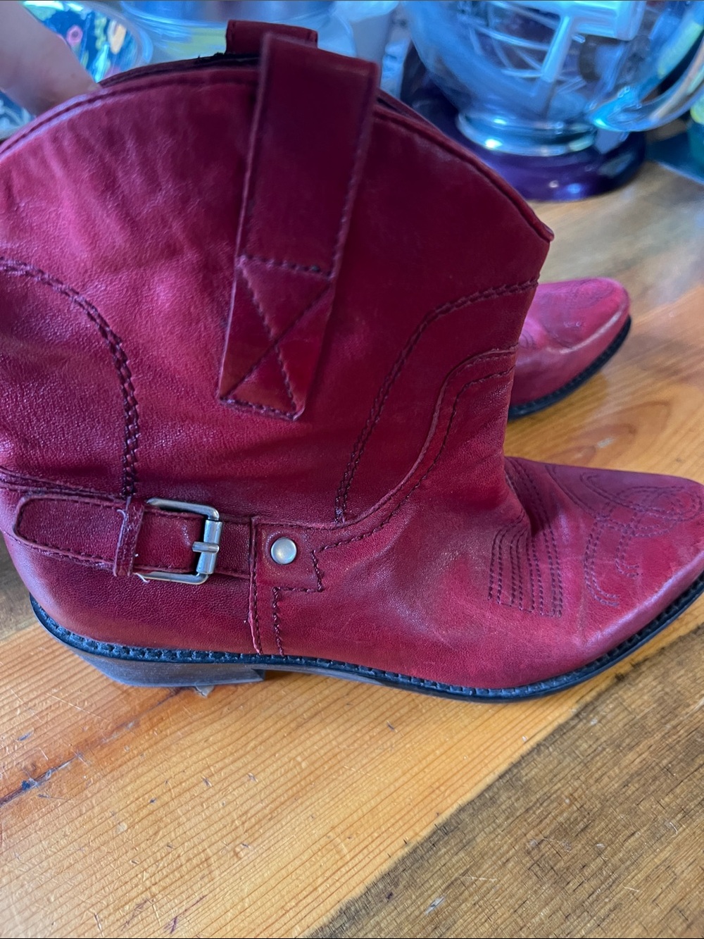Franco Sarto Red Suede Western Booties with Buckle